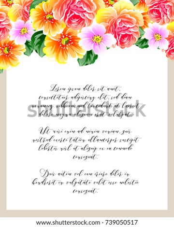 Vintage delicate invitation with flowers for wedding, marriage, bridal, birthday, Valentine's day.