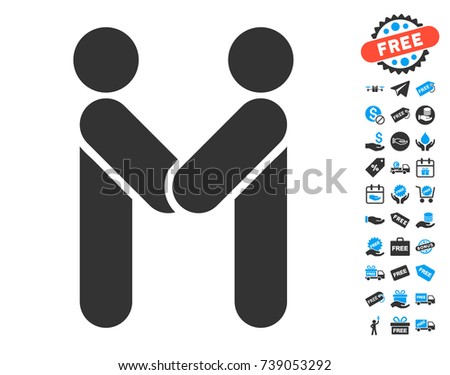 Persons Handshake pictograph with free bonus symbols. Vector illustration style is flat iconic symbols.