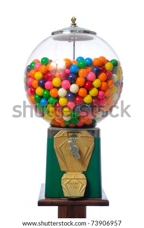 An antique gum ball machine isolated on white. Royalty-Free Stock Photo #73906957