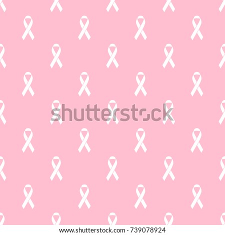 Breast cancer awareness seamless pattern of white ribbon on pink background. 