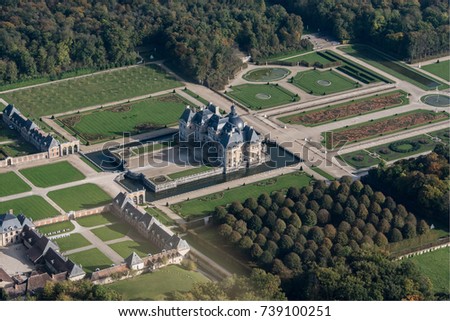Aerial view of the castle of Vaux-le-Vicomte built by Nicolas Fouquet at the east of Paris