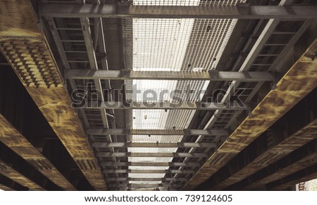 Details of the structure of the bridge. View from the bottom.