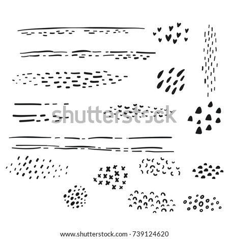 Set of hand drawn brushes. Vector lines and texture. Hand drawn design elements