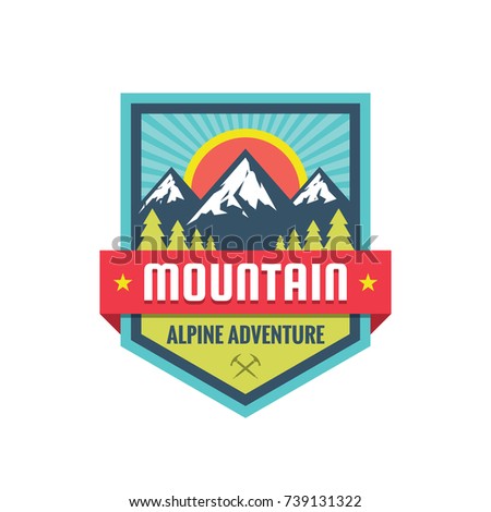Mountain alpine adventure - vector logo template concept illustration. Expedition creative badge sign. Graphic design element.
