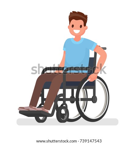 Man is sitting in a wheelchair on a white background. Vector illustration in a flat style Royalty-Free Stock Photo #739147543