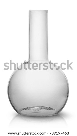 In front empty flask isolated on white background. Medicine, Chemistry