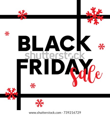 Black Friday shopping super sale with red snowflakes and letter F, K long tail poster concept design on white background. Vector Illustration