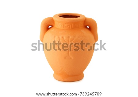 jewish holiday Hanukkah image background with traditional oil ceramic jug isolated on white.