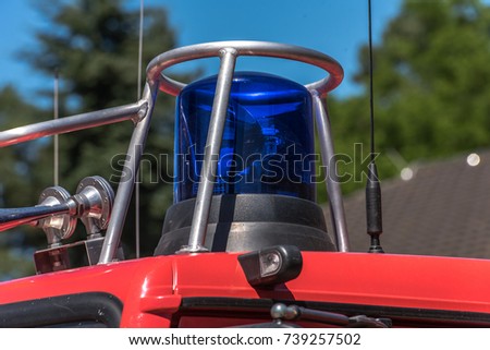 picture of blue lights and sirens on a fire-truck - close-up