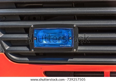 picture of blue lights and sirens on a fire-truck - close-up