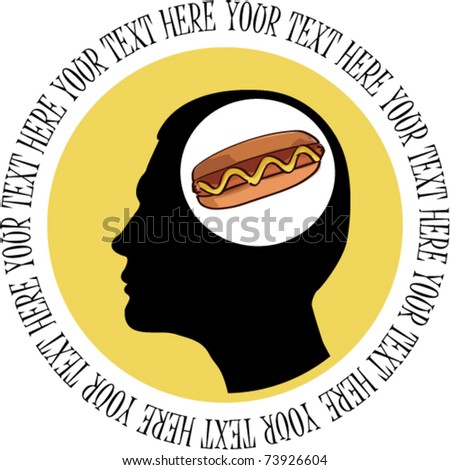 Man thinking about hot dog - card with place for your text. Vector illustration.
