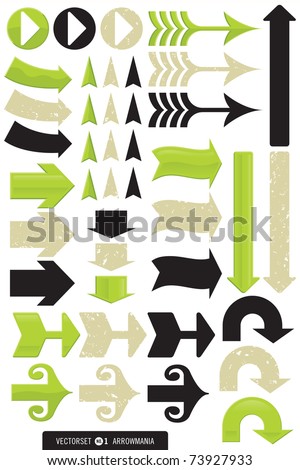 Set of eleven arrow vector icons. Includes shiny, grunge and plain versions.