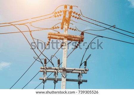 High voltage post.High-voltage tower on sky background.Development of electricity system in the capital.silhouette of high voltage electrical pole structure.