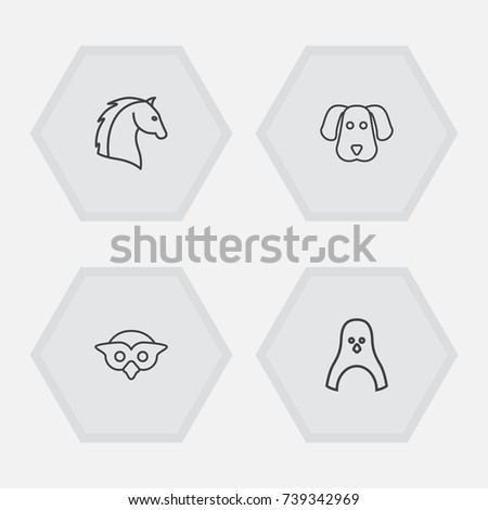 Set Of 4 Zoo Outline Icons Set.Collection Of Dog, Penguin, Horse And Other Elements.
