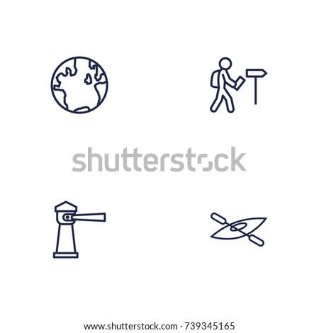 Set Of 4 Relax Outline Icons Set.Collection Of Globe, Lighthouse, Foreigner And Other Elements.