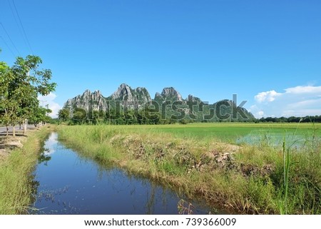 Khao No,Khao Kaeo,Nakornsawan on Northern part of Thailand, Beautiful mountain landscape with green nature of paddy field and blue sky