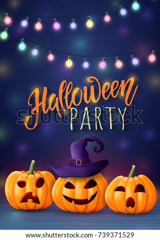 Halloween background, pumpkin. Hand drawn lettering Halloween. Greeting card for party and sale. Autumn holidays. Vector illustration EPS10.