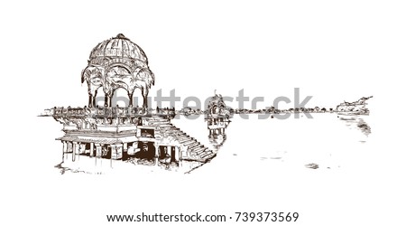 Sketch of Jaisalmer fort in the Indian state of Rajasthan. Vector illustration.