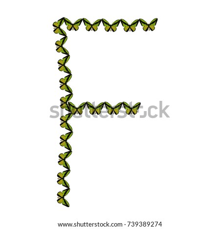 Alphabet from butterflies, letter "F", vector clip art