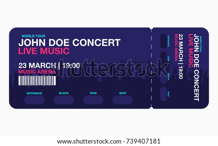 Concert ticket template. Concert, party or festival ticket design template with people crowd on background. Vector Royalty-Free Stock Photo #739407181