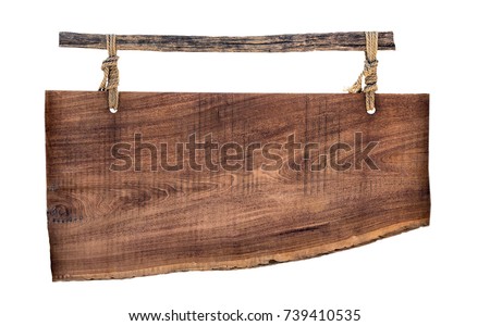 Empty billboard wooden on a rope isolated on white background