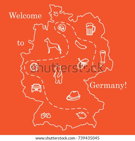 Vector illustration with various symbols of Germany. Travel and leisure. Design for banner, poster or print.