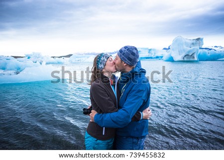 Happy people enjoy Ice Lagoon. Iceland, relax concept picture