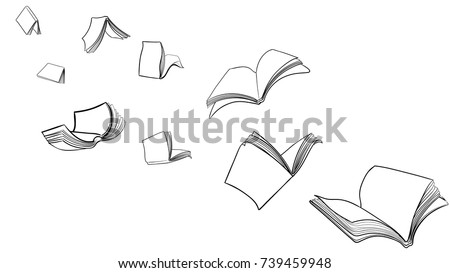 hand drawn flying books in vector