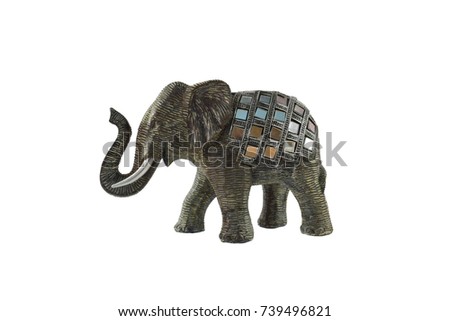 Beautiful figurine or antique elephant metal craft and decoration for souvenir isolated on white background.