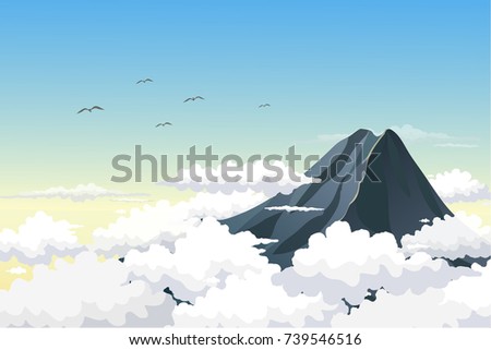 Mountain Peak Scene During the Sunrise.Vector Illustration