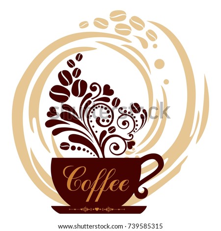 Cup of coffee with floral design elements. Vector Illustration