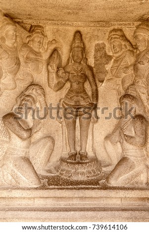 Lord Lakshmi Carved sculpture in Mahabalipuram, Tamil nadu, India