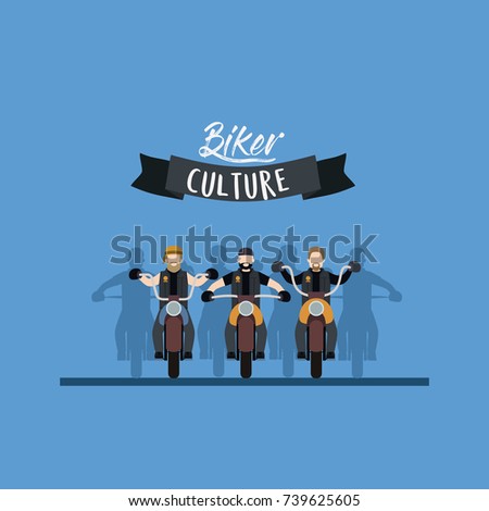 biker culture poster with motorcyclists gang in blue background vector illustration