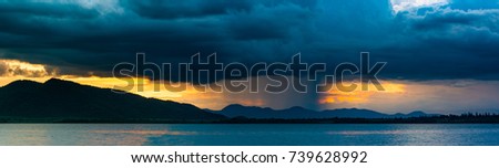 Panorama rain Light and beautiful sunset