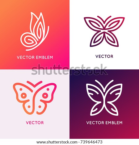 Vector set of abstract logo design templates and emblems - butterfly silhouettes - concepts and symbols for cosmetics, beauty and florist services - butterfly illustrations for print or packaging