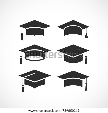 Graduation student black cap silhouette icon on white background Royalty-Free Stock Photo #739650319
