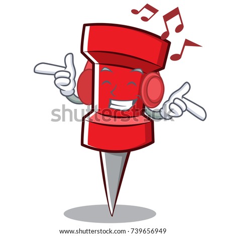 Listening music red pin character cartoon