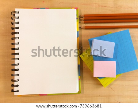 top view and copy space of office equipment and assessory on desk  brown background table
