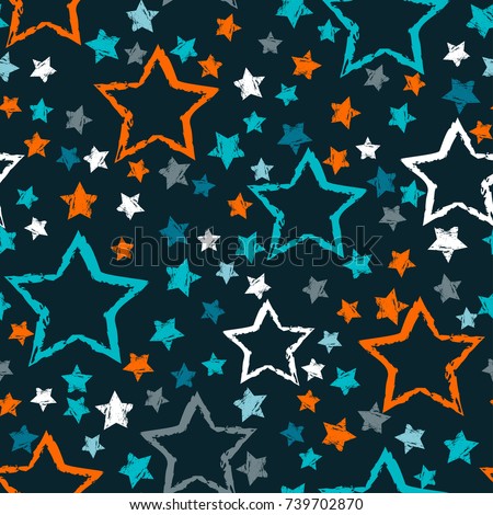 abstract seamless stars pattern. Grunge urban stars background in black and white colors for girls, boys, childish, fashion and sport clothes. Silhouette stars repeated backdrop. Royalty-Free Stock Photo #739702870