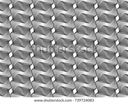 Design seamless monochrome geometric pattern. Abstract lines textured background. Vector art. No gradient