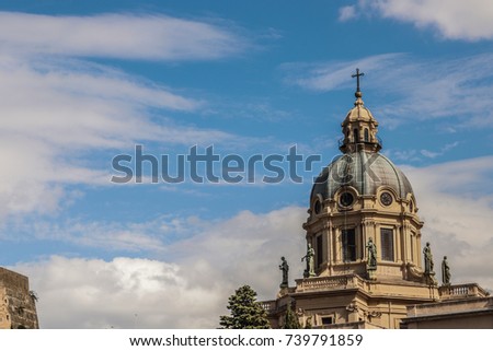 Messina sicily cathedral. Blue cloudy sky background. Italy