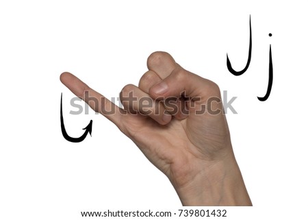 Alphabet for deaf-mutes people with hand gestures and a number letter on a white background