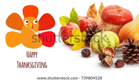 Happy Thanksgiving tag with autumn pumpkins 