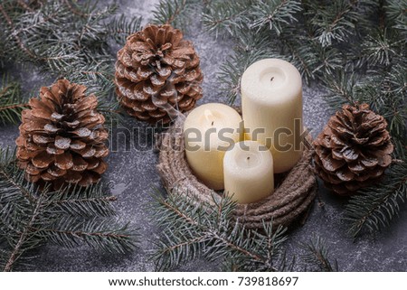 Christmas Scene - burning candles and christmas tree