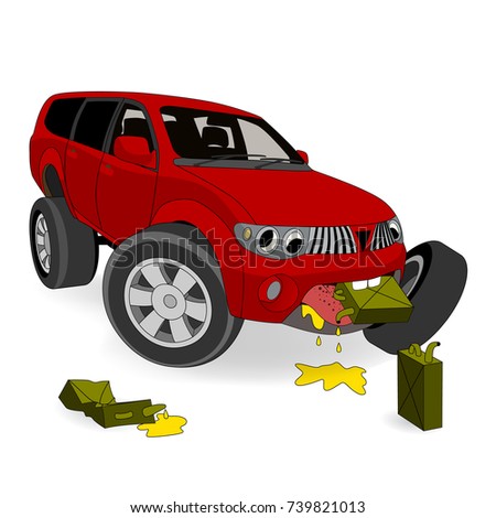 Absolutely no the fuel economy. Big cartoon gas guzzler SUV eats gasoline. Vector illustration