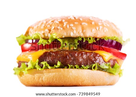 hamburger with vegetables isolated on white background