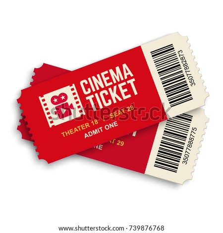 Two cinema vector tickets isolated on white background. Realistic front view illustration. Royalty-Free Stock Photo #739876768