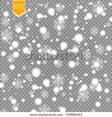 Vector falling snow effect isolated on transparent background with blurred bokeh. EPS 10.