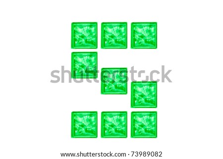 The Number 5 of glass block isolated on white background