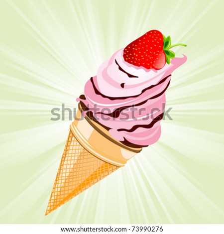 Delicious fresh ice cream with strawberry